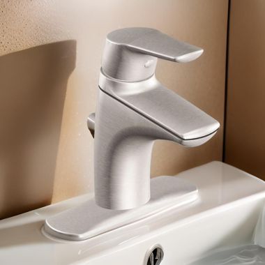 Click here to see Moen 6810BN Moen Method One-Handle Low Arc Brushed Nickel Bathroom Faucet with Metal Pop-up Drain, 1.2 GPM, ADA Lever Handle, WaterSense Certified - 6810BN