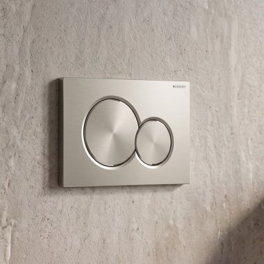 Click here to see Geberit 640249 Geberit Sigma20 Metal Actuator Plate, Brushed Nickel w/ Polished Accent - 115.882.ID.1