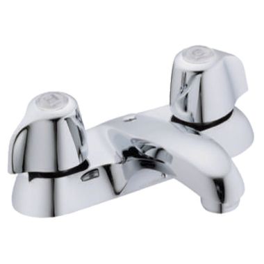Click here to see Gerber G004341165 Gerber Classics Two-Handle Centerset Chrome Bathroom Faucet with Metal Handles, 1.2 GPM, Three-Hole Installation, Compression Cartridges - 43-411-65