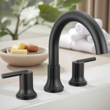 Click here to see Delta T2759-BL Delta Trinsic Two-Handle Roman Tub Faucet Trim, High Arc Spout, Lever Handles, ADA-Compliant, Matte Black - T2759-BL