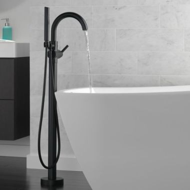 Click here to see Delta T4759-BLFL Delta Trinsic Single-Handle Freestanding Tub Filler Trim with 1.75 GPM Single-Setting Hand Shower, Touch-Clean, Lever Handles, Matte Black - T4759-BLFL