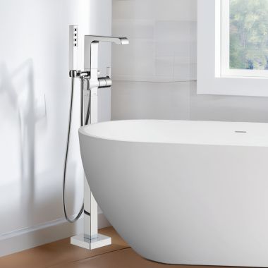 Click here to see Delta T4767-FL Delta Ara Single-Handle Freestanding Tub Filler Trim with 1.75 GPM Single-Setting Hand Shower, H2Okinetic, Lever Handle, Chrome - T4767-FL