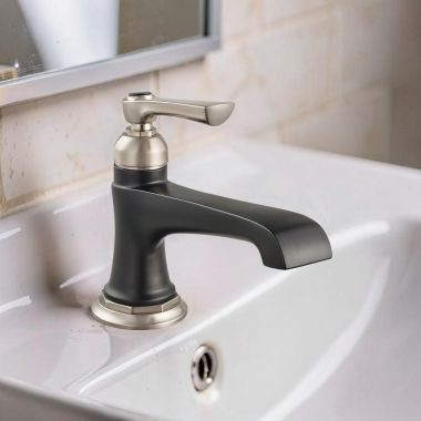 Click here to see Brizo 65060LF-NKBL Brizo Rook One-Handle Bathroom Faucet with Metal Pop-Up Drain Assembly, Single-Hole, 1.5 GPM, Ceramic Cartridge, Brilliance Luxe Nickel/Matte Black - 65060LF-NKBL