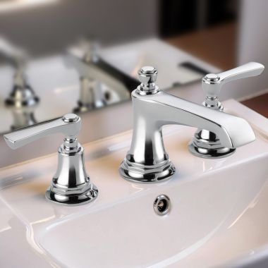 Click here to see  65360LF-PCLHP-ECO Brizo Rook Two-Handle Widespread Bathroom Faucet With Metal Pop-Up Drain, 1.2 GPM, Less Handles, Polished Chrome - 65360LF-PCLHP-ECO