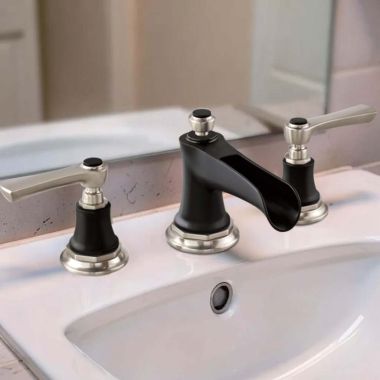 Click here to see  65361LF-NKBLLHP Brizo Rook Two-Handle Widespread Bathroom Faucet With Channel Spout, 1.5 GPM, Less Handles, Luxe Nickel/Matte Black - 65361LF-NKBLLHP