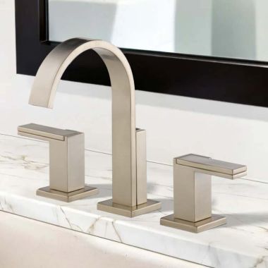 Click here to see  65380LF-BNLHP-ECO Brizo Siderna Two-Handle Widespread Brilliance Brushed Nickel Bathroom Faucet with Metal Pop-Up, 1.2 GPM, Three-Hole, Less Handles - 65380LF-BNLHP-ECO