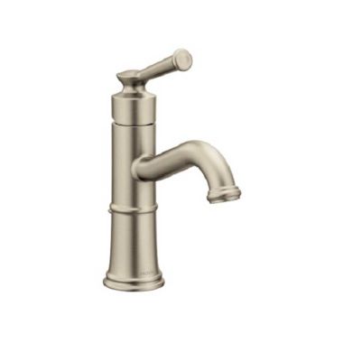 Click here to see Moen 6402BN Moen Belfield Single-Handle High Arc Brushed Nickel Bathroom Faucet with Deckplate and Metal Pop-Up, 1.2 GPM, ADA Lever Handle, Single-Hole, LlifeShine - 6402BN