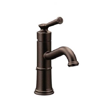Click here to see Moen 6402ORB Moen Belfield Single-Handle High Arc Oil-Rubbed Bronze Bathroom Faucet with Deckplate and Metal Pop-Up, 1.2 GPM, ADA Lever Handle, Single-Hole - 6402RB