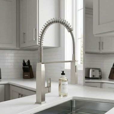Click here to see Grohe 31401DC0 GROHE EUROCUBE Single-Handle Semi-Pro Dual Spray Kitchen Faucet, SuperSteel InfinityFinish - 31401DC0