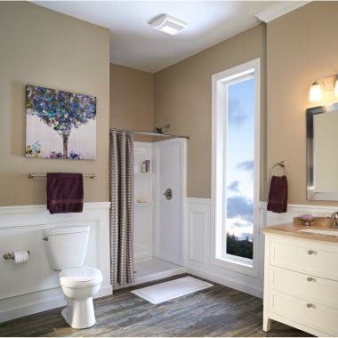 Click here to see Broan A110L Broan-NuTone Flex Series Top Mount Bathroom Exhaust Fan with Light, 110 CFM, 1.3 Sones,  - A110L