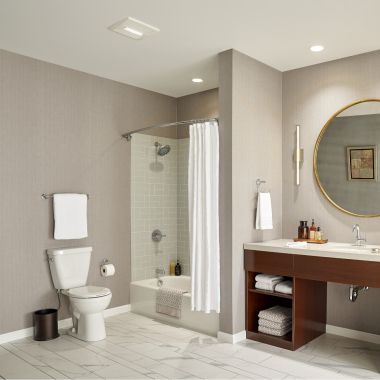 Click here to see Broan AE110L Broan-NuTone Flex Series Bathroom Exhaust Fan with Light, 110 CFM, 1.0 sones, Energy Star - AE110L