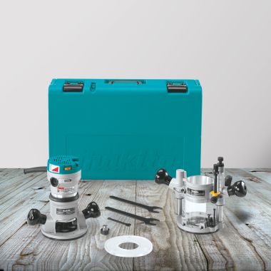 Click here to see Makita RF1101KIT2 Makita 2-1/4 HP Router Kit with Plunge Base, Soft Start, Rugged Aluminum Motor Housing, Variable Speed, 11 Amp Motor - RF1101KIT2