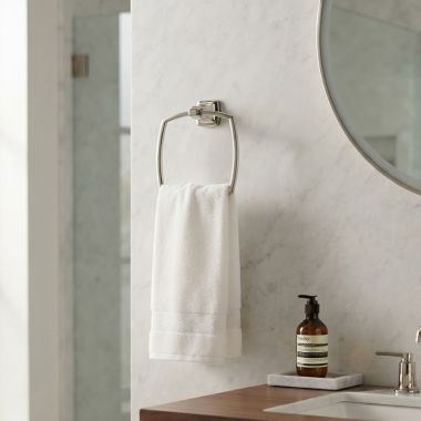 Click here to see AMERICAN STANDARD 7353.190.013 American Standard Townsend Single Post Square Wall Mounted Towel Ring, Polished Nickel PVD - 7353.190.013