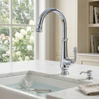 Click here to see American Standard 4279.410.002 American Standard Delancey Single-Handle Pull-Down Bar Faucet, ADA, Lead Free, 1.5 GPM, Polished Chrome - 4279410.002