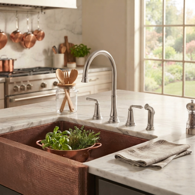 Click here to see American Standard 4279.701.013 American Standard Delancey Two Handle Widespread Kitchen Faucet with Side Spray, 1.5 GPM, Polished Nickel - 4279.701.013
