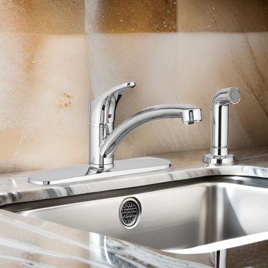 Click here to see American Standard 7074.040.002 American Standard Colony Pro Single-Handle Kitchen Faucet w/ Side Spray, Chrome - 7074.040.002