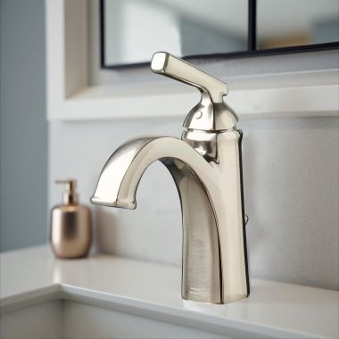 Click here to see American Standard 7018.101.295 American Standard Edgemere Single-Hole Bathroom Faucet, Metal Lever Handle, WaterSense, ADA, 1.2 GPM, Brushed Nickel - 7018.101.295