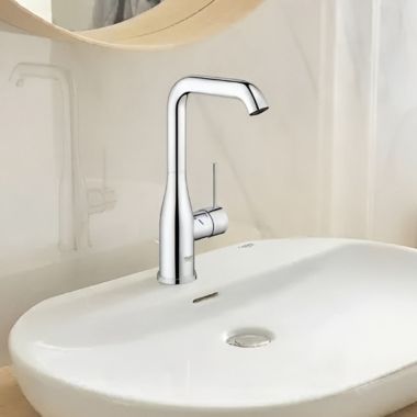 Click here to see Grohe 2348600A GROHE Essence 1.2 GPM Single-Handle L-Size Bathroom Faucet, Solid Brass, StarLight Chrome - 2348600A