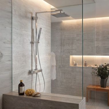 Click here to see  26420000 GROHE Euphoria Cube Thermostatic Wall-Mount Shower System with Twist-Free 59