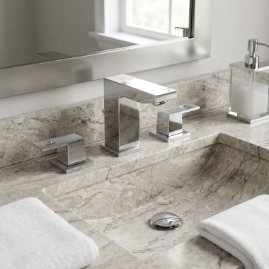 Click here to see Grohe 2037000A GROHE Eurocube Two-Handle Widespread Bathroom 3-Hole Faucet, Polished Chrome – 2037000A