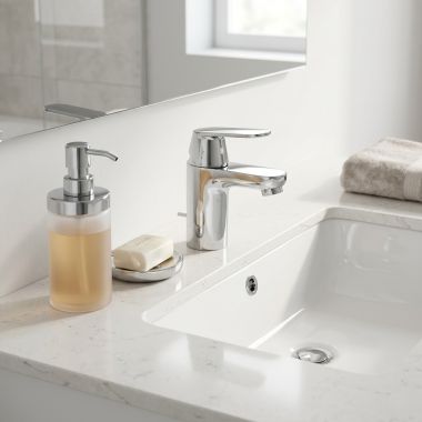 Click here to see  3287500A GROHE EUROSMART Cosmopolitan One-Handle S-Size Bathroom Faucet with Drain Assembly, 1.2 GPM, WaterSense Certified, StarLight Chrome - 3287500A