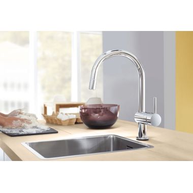 Click here to see Grohe 31359DC1 Grohe Minta Touch Single-Handle Kitchen Faucet, SuperSteel Infinity Finish - 31359DC1