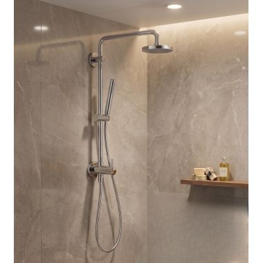 Click here to see Grohe 26486000 Grohe Retro-Fit 18in Wall-Mounted Diverter Shower System with 17-11/16in Arm and 59in Rotaflex Hose, Less Head, StarLight Chrome - 26486000