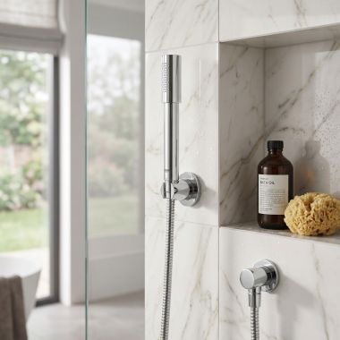 Click here to see Grohe 26465000 GROHE Sena Stick Hand Shower, 1.75 GPM, 80 PSI, StarLight Chrome - 26465000