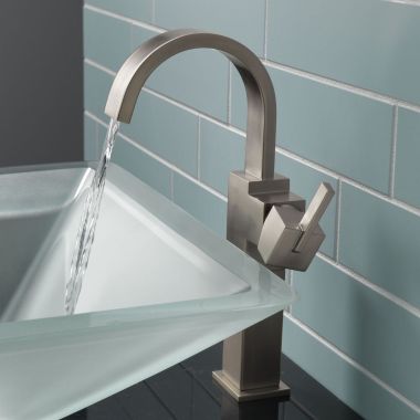 Click here to see Delta 753LF-SS Delta Vero High-Arc Deck-Mount Stainless Vessel Lavatory Faucet, Less Drain, 1.2 GPM, Single-Handle, Lever Handle - 753LF-SS