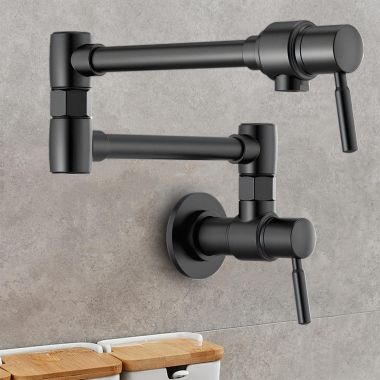 Click here to see Brizo 62820LF-BL Brizo Two-Handle Wall-Mount Pot Filler with Dual-Jointed Swing Spout, 4 GPM, Matte Black - 62820LF-BL