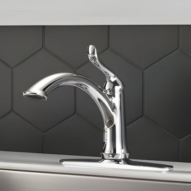 Click here to see Delta 4453-DST Delta Linden Single-Handle Deck-Mount Chrome Kitchen Faucet with Side Spray, 1.80 GPM, Lever Handle, Diamond Seal Technology, Ceramic Cartridge - 4453-DST