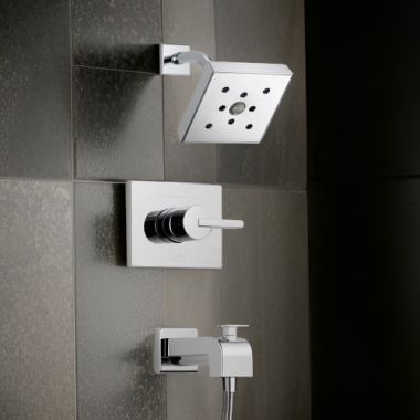 Click here to see Delta T14453-H2O Delta Vero Monitor 14 Series H2Okinetic Tub/Shower Faucet with Rain Showerhead, Single-Handle, 1.75 GPM, Lever Handle, Chrome - T14453-H2O