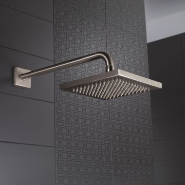 Click here to see Delta RP53496SS Delta Universal Showering 2.5 GPM 8in Square Single-Setting Raincan Showerhead, Touch-Clean Nozzles, Full Body Spray, Brilliance Stainless - RP53496SS