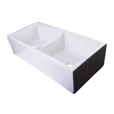 Click here to see Alfi AB3918DB-W ALFI AB3918DB-W Double Bowl Smooth Fireclay Farm-Style Kitchen Sink, White