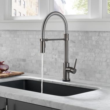 Click here to see Delta 9659-KS-DST Delta Trinsic Pro Single-Handle Black Stainless Pull-Down Kitchen Faucet with Spring Spout, 1.8 GPM, Lever Handle, Diamond Seal Technology, ADA - 9659-KS-DST