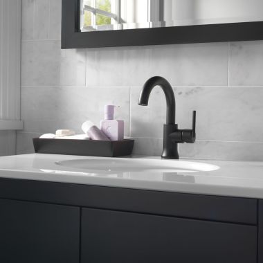 Click here to see Delta 559HA-BL-DST Delta Trinsic Single Handle High-Arc Bathroom Faucet w/ Pop-Up, 1.2 GPM, Matte Black - 559HA-BL-DST