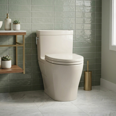 Click here to see Toto MS626124CEFG#03 TOTO Aimes One-Piece Elongated Toilet with SS124 Seat, 1.28 GPF, WASHLET+ Connection, Cefiontect, Bone - MS626124CEFG#03