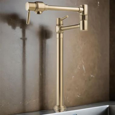 Click here to see Brizo 62720LF-GL Brizo European Brilliance Luxe Gold Deck-Mounted Pot Filler Faucet with Swivel Spout and Lever Handles, 4.0 GPM - 62720LF-GL
