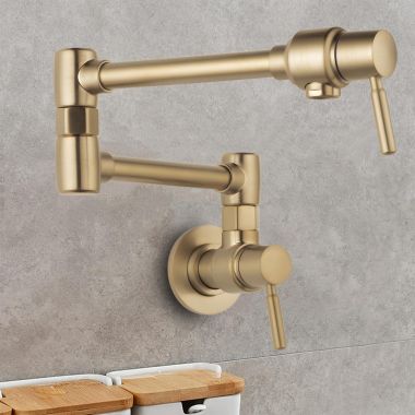 Click here to see Brizo 62820LF-GL Brizo Two-Handle Wall-Mount Pot Filler with Dual-Jointed Swing Spout, 4 GPM, Brilliance Luxe Gold - 62820LF-GL