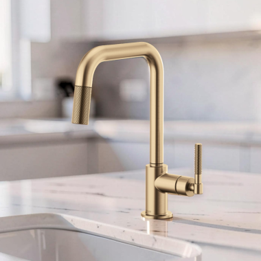 Click here to see Brizo 63053LF-GL Brizo Litze Series Pull-Down Single-Handle Faucet with Swivel Spout and Knurled Handle, 1.8 GPM, Brilliance Luxe Gold - 63053LF-GL