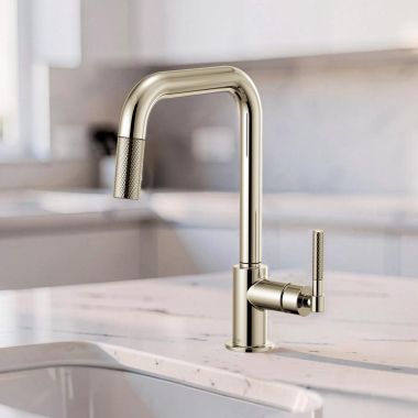 Click here to see Brizo 63053LF-PN Brizo Litze Series Pull-Down Single-Handle Faucet with Swivel Spout and Knurled Handle, 1.8 GPM, Brilliance Polished Nickel - 63053LF-PN