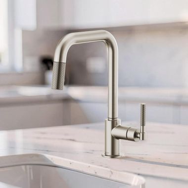 Click here to see Brizo 63053LF-SS Brizo Litze Series Pull-Down Single-Handle KItchen Faucet with Swivel Spout and Knurled Handle, 1.8 GPM, Brilliance Stainless - 63053LF-SS