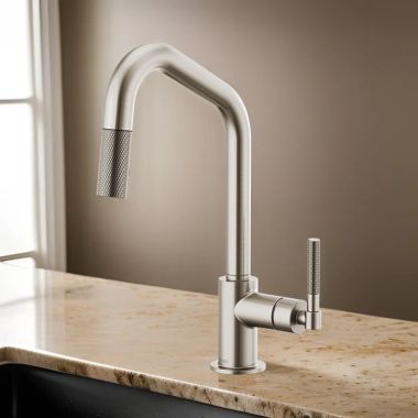 Click here to see Brizo 63063LF-SS Brizo Litze Pull-Down Kitchen Faucet with Angled Spout and Knurled Handle, Brilliance Stainless - 63063LF-SS