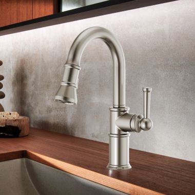 Click here to see Brizo 63925LF-SS Brizo Artesso Pull-Down Prep Faucet With 2-Function Sprayer, DIAMOND Seal, MagneDock, 1.8 GPM, Brilliance Stainless - 63925LF-SS