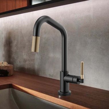 Click here to see Brizo 64063LF-BLGL Brizo Litze SmartTouch Pull-Down Kitchen Faucet with Angled Spout and Knurled Handle, Matte Black/Brilliance Luxe Gold - 64063LF-BLGL
