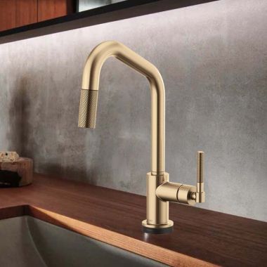 Click here to see Brizo 64063LF-GL Brizo Litze SmartTouch Pull-Down Kitchen Faucet with Angled Spout and Knurled Handle, Brilliance Luxe Gold - 64063LF-GL