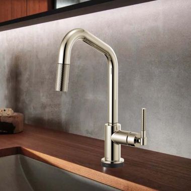 Click here to see Brizo 64063LF-PN Brizo Litze SmartTouch Pull-Down Kitchen Faucet with Angled Spout and Knurled Handle, Brilliance Polished Nickel - 64063LF-PN