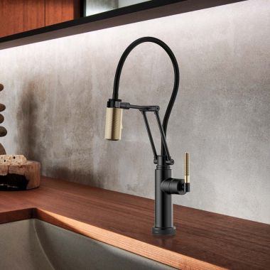 Click here to see Brizo 64243LF-BLGL Brizo Litze Pull-Down Kitchen Faucet with Knurled Handle, SmartTouch, 1.8 GPM, Matte Black/Brilliance Luxe Gold - 64243LF-BLGL