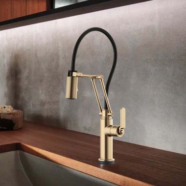 Click here to see Brizo 64244LF-GL Brizo Litze One-Handle Pull-Down Kitchen Faucet with Industrial Handle, SmartTouch, MagneDock, TempIP, 1.8 GPM, Brilliance Luxe Gold - 64244LF-GL