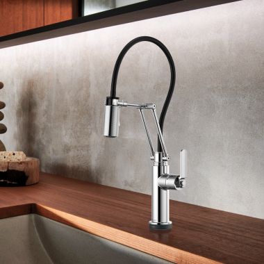 Click here to see Brizo 64244LF-PC Brizo Litze One-Handle Pull-Down Kitchen Faucet with Industrial Handle, SmartTouch, MagneDock, TempIP, 1.8 GPM, Polished Chrome - 64244LF-PC